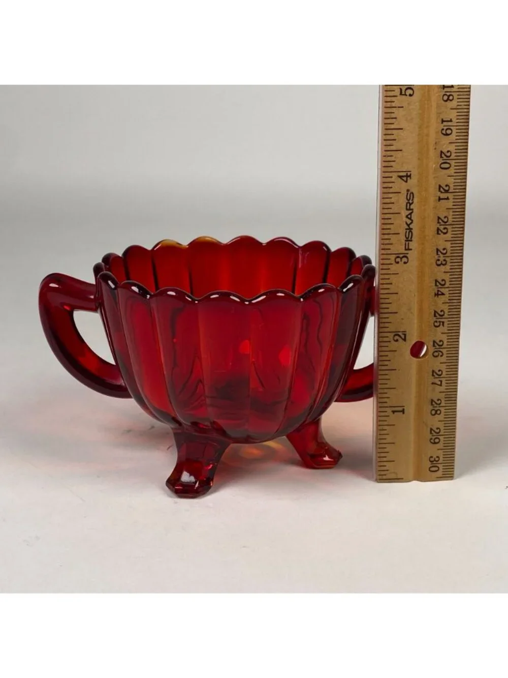 Vintage Imperial Glass Amberina Ruby Red Sugar Bowl Open Footed with Handles